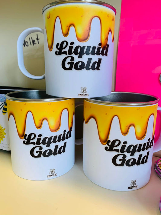 Liquid Gold enamel mug